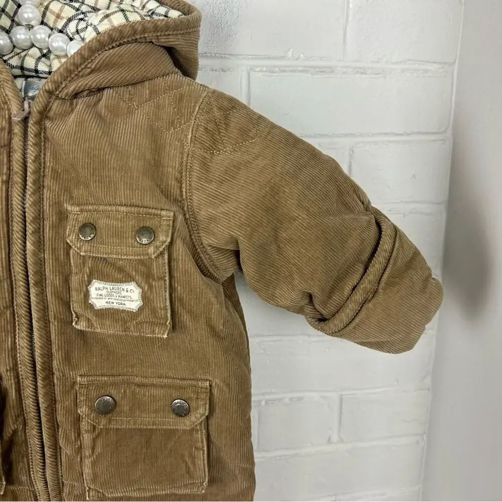 Ralph Lauren Baby Corduroy Plaid Flannel Lined Snow Bunting Size 6 MOS